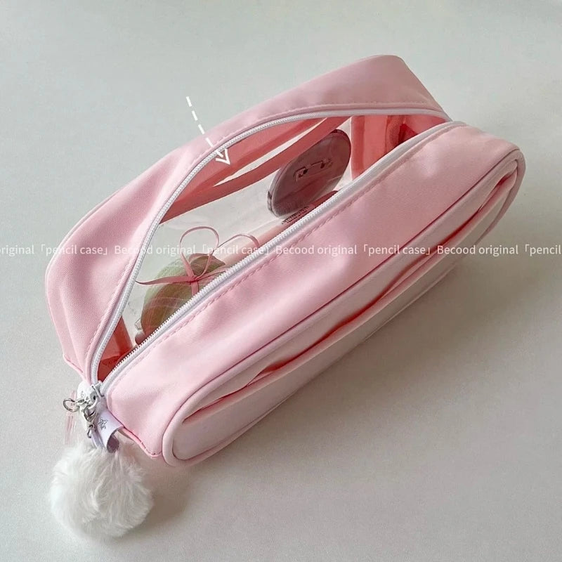 Cyflymder  Simplicity Korean Fashion Sweet Pencil Case for Kids Solid Color Cute Stationery Storage Large Capacity Pen Bag School Supplies