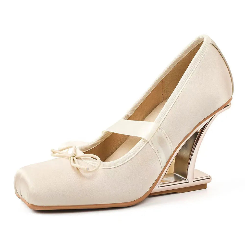 Cyflymder  Brand New Summer y2k Pink Square Toe Ballet Shoes Women Ribbon Lace-up Hollow out Wedge High Heels Party Pumps Daily Life