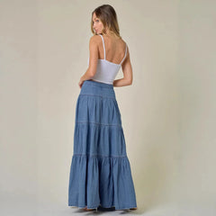 Cyflymder  Summer Y2K Low Waist Denim Skirt for Women Street Style Washed Ruffle Layered Design Casual Vacation Skirt