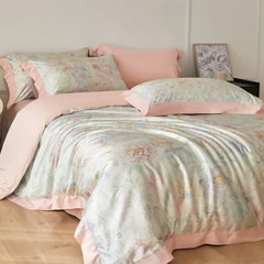 Cyflymder  New Flower Printed Cooling Quilt Set High Quality Ice Feeling Silky Comfort Set Skin Friendly Summer Bedding Set for Adults