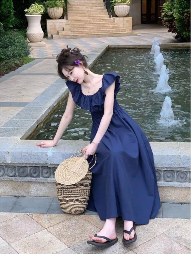 Cyflymder  Black Square Collar Ruffle Dress Women New French High-end Slim-fit Elegant Long Dress vestidos de mujer elegantes para fiesta