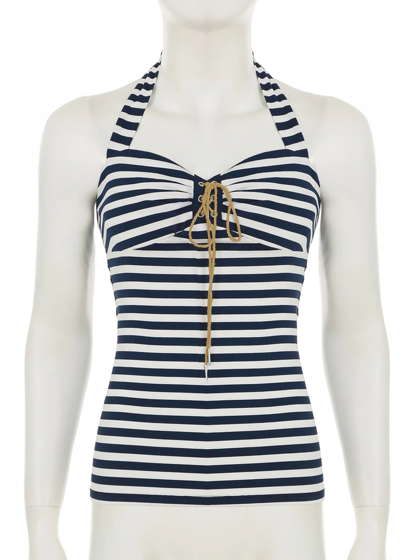Cyflymder  Casual Striped Bandage Halter Tops Slim Backless Slash Neck Sleeveless Tank Tops Women Summer Fashion Streetwear