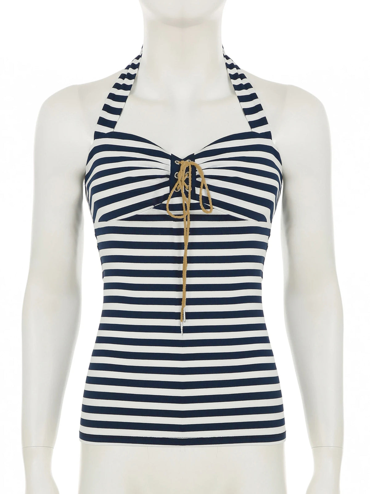 Cyflymder  Casual Striped Bandage Halter Tops Slim Backless Slash Neck Sleeveless Tank Tops Women Summer Fashion Streetwear