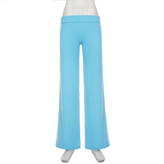 Cyflymder   Women Light Blue Star Patch Low Rise Flared Sweatpants Elastic Waist Soft Knit Y2K Streetwear Casual Sports Bootcut Trousers