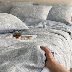 Cyflymder  Light Luxury Soft Thick 100% Cotton Flat Sheet Sets Satin Jacquard Silky Bedding Set for Seasons Single Double Bed Comfort Set