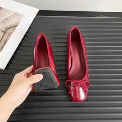 Cyflymder  New Spring/Summer Fashion Bow Thick-heeled French Marie Jean Square Toe Shallow Leather Casual Single Shoe for Women，34-40