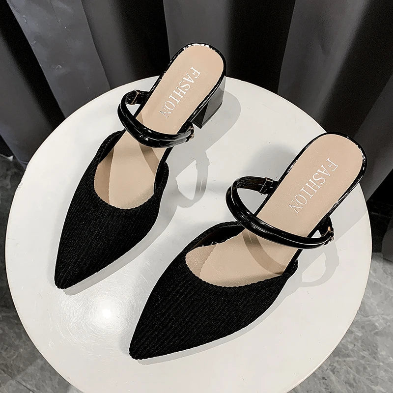 Cyflymder Summer New Fashion Pointed Toe Fashion Two-wear Comfortable Sandals Thick Heel Sexy Elegant Fashion Slippers