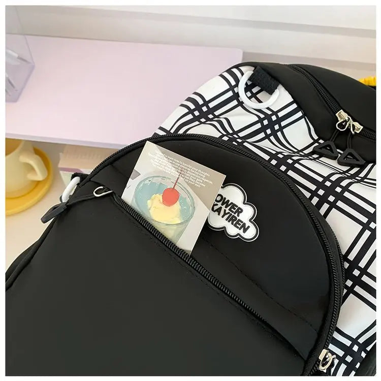 Cyflymder  Y2k Aesthetic Contrast Color Plaid Schoolbags Women Preppy Kawaii All Match Ita Bags Transparent High-capacity Student Backpacks