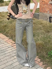 Cyflymder  Vintage Wide Leg Cargo Jeans Women Y2k Low Waist Pockets American Style Straight Denim Trousers Baggy Casual Streetwear