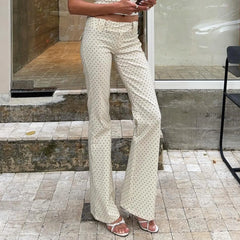 Cyflymder   Chic Polka Dots Printed Long Pants For Women Y2k Streetwear Slim Low Waist Straight Leg Trousers Elegant Pencil Pants