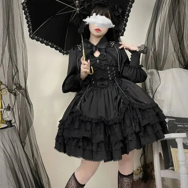 Cyflymder DRESS TO IMPRESS Japanese Victorian Gothic Lolita Dress Women Punk Style Sweet Lace Bow Eveing Party Dresses Harajuku Y2k Cosplay Princess Dress