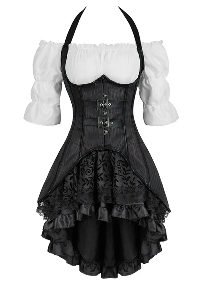 Cyflymder  Steampunk Corset Skirt Blouse Halter Striped Underbust Bustiers Gothic Bustier Corsette Halloween Party Outfits Carnival Costume