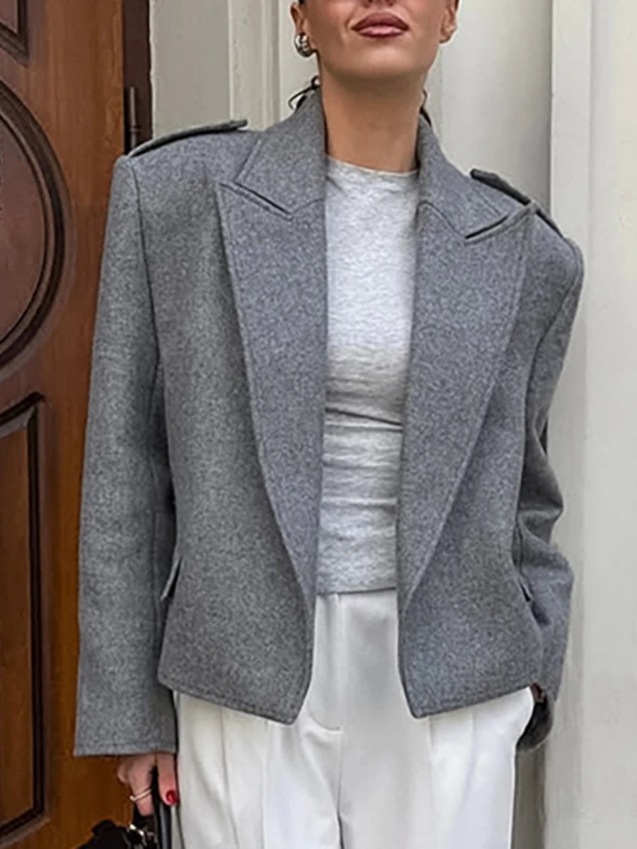 Cyflymder  Autumn Solid Wool Coats for Women Lapel Long Sleeve Temperament Fashionable Style Short Jacket Female Clothing New