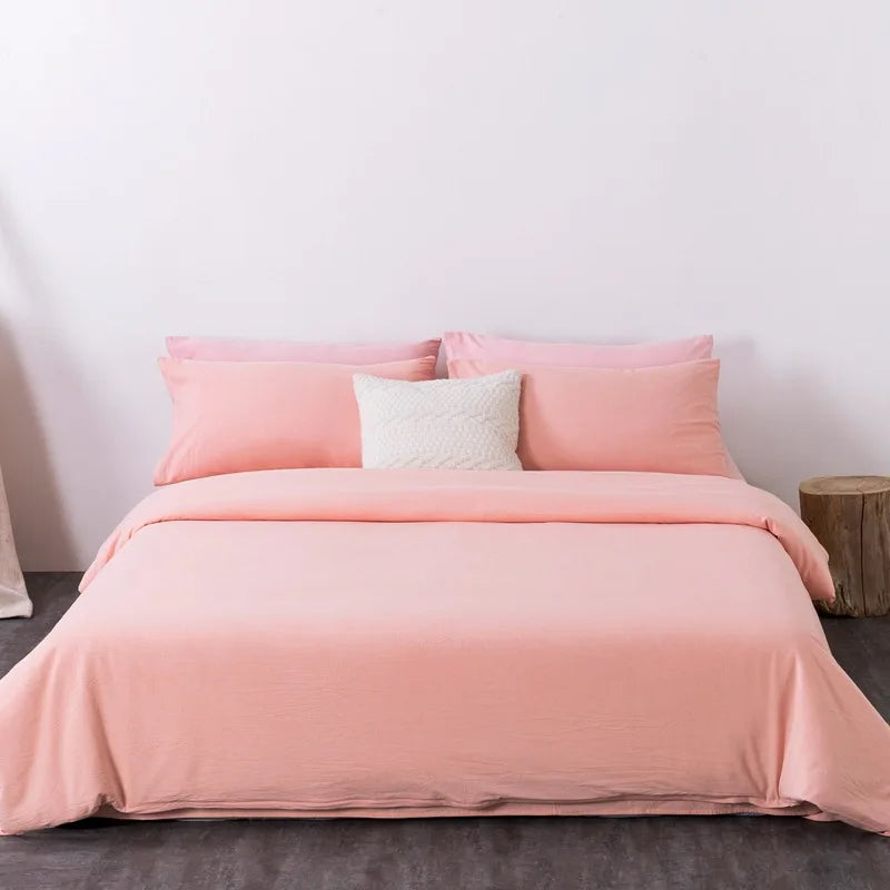 Cyflymder  Solid Color Pure Cotton High-Density Bedding Sets Washed Cotton Soft Duvet Cover Kit Skin Friendly Breathable Bedclothes
