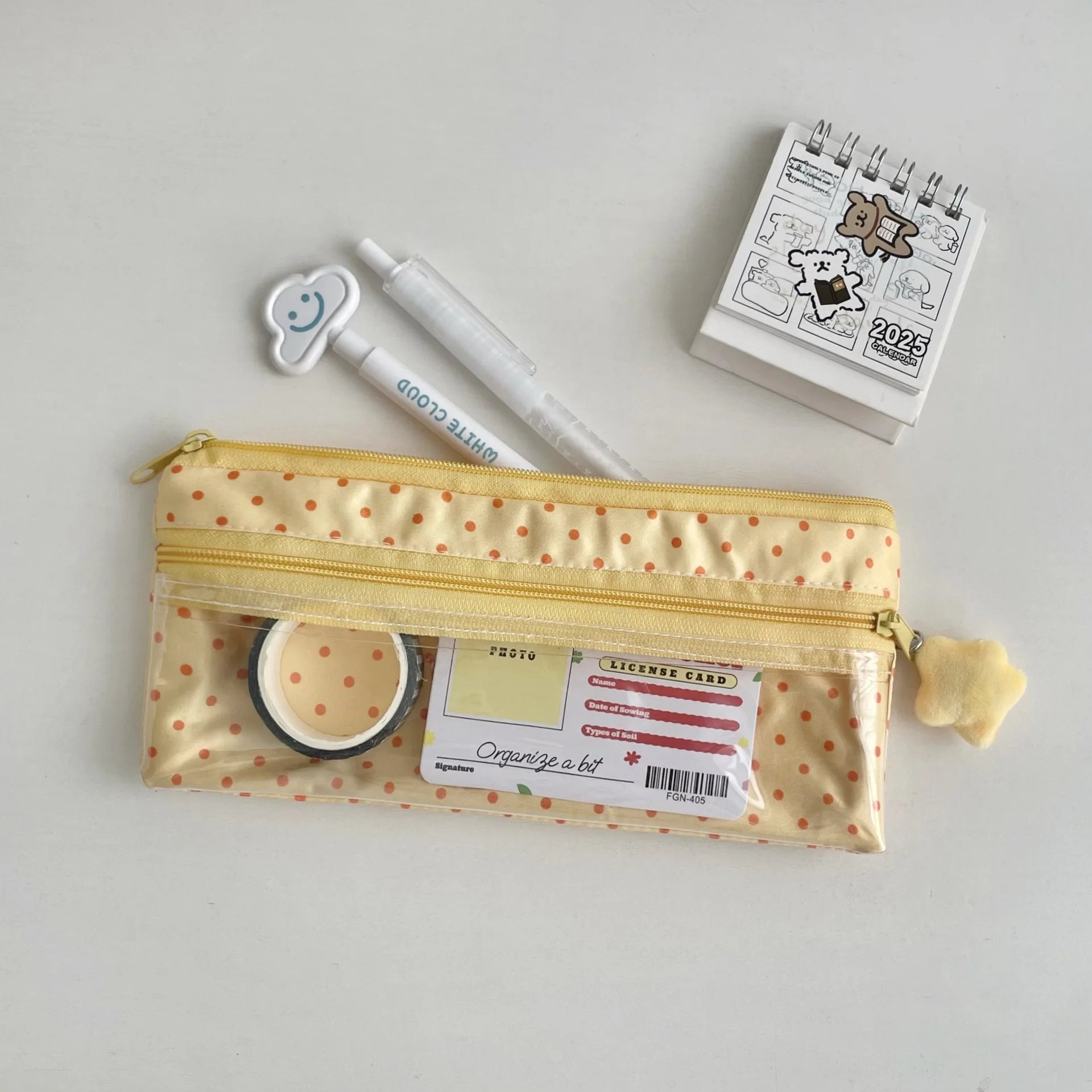 Cyflymder  1 Piece Beige Yellow Pencil Case for Kids Girl Casual Korean Fashion Polk Dot Stationery Ita Badge Clip Storage Bag Pencil Pouch