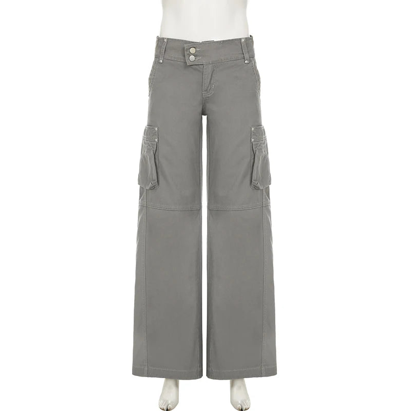 Cyflymder   Chic Gray Cargo jeans Y2k Streetwear Casual Loose Denim Pants For Women Aesthetic 90s Low Waist Straight-leg Trousers