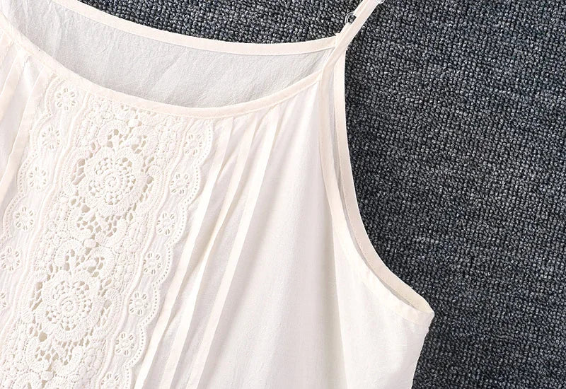 Cyflymder Summer Japan Style Mori Girl Sweet Hollow Out Embroidery White Dress Women Spaghetti Strap Robe White Black Midi Cotton Dresses
