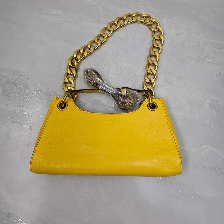 Cyflymder  Crocodile Pattern Leather Handbag Y2k Alligator Single Shoulder Bag Fashion Hot Girl Thick Chain Summer Punk Underarm Bag  ﻿sac