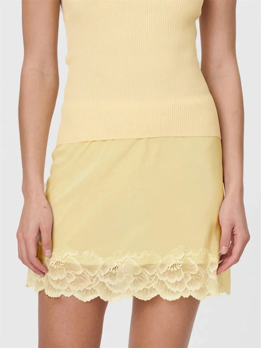 Cyflymder  Women s Lace Trimmed Half Slip Skirt Extender with Adjustable Elastic Waistband - Mini Underskirt Dress Enhancer
