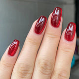 Cyflymder 24pcs detachable cat eyes red wine false nails with glue full cover ballet square almond shiny acrylic press on fake nails tips