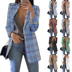 Cyflymder  Women's Faion Plaid Casual Suit Lapel Cardigan Jaet Slim Fit Long Sve Autumn Collection Ele Office Wear