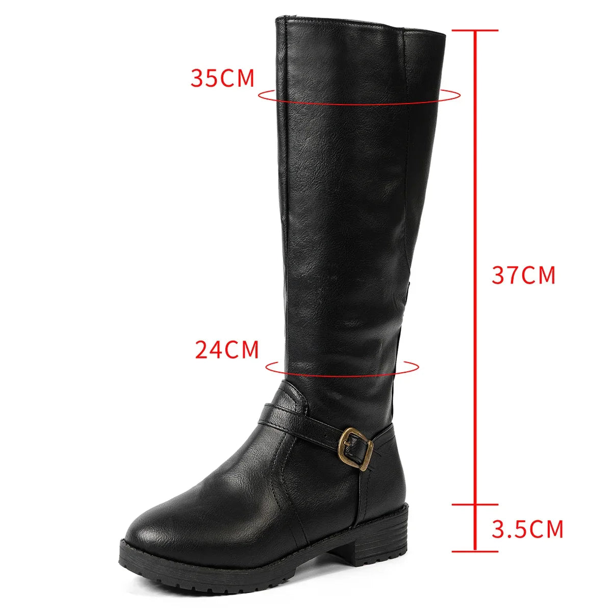 Cyflymder Thigh High Boots Brown Women Vintage Leather Square Heel Zipper Knee Height Buckle Boot Keep Warm Round Toe Shoes British Style