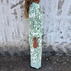 Cyflymder  Hot Sale Printed Women's Two Piece Sets Vintage Turndown Collar Long Sleeve Shirt Elastic High Waist Baggy Casual Pants