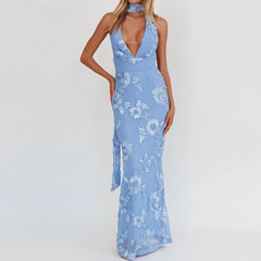 Cyflymder  Women Print Floral Maxi Dress Spaghetti Strap Slip Dress Y2k Bodycon Backless Going Out Long Sundress Evening Cocktail Party