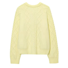 Cyflymder  Elegant Cardigan Sweater Women 2025 New Autumn Yellow Twist Knitted Top Single Breasted Long Sleeve Jumper Casual Knitwear Coat