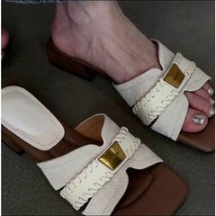 Cyflymder  Handmade  Leather Bottom Slippers Women's Summer Outdoor Wearable Slides Style Design Sensation Small