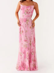 Cyflymder  Women s Floral Print Spaghetti Strap Maxi Dress with Sleeveless Open Back Design for Summer Beach Parties and Events