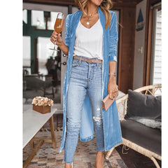 Cyflymder  Spring Autumn New Faion Loose Velvet Elastic Mid-Length Open Cardigan Coat Women's Versatile Straight Tube Polyester Fiber