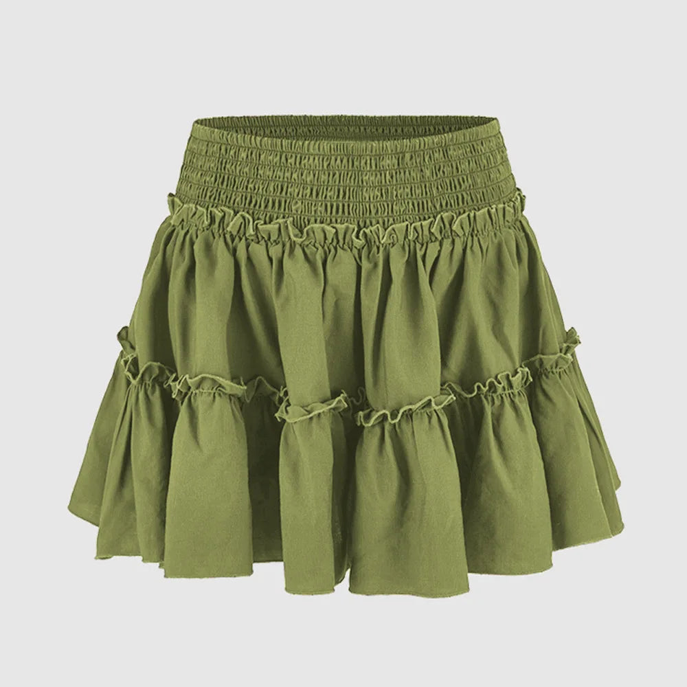 Cyflymder  Elegant Womenswear High Waist Elastic Skort Pants Lined A-Line Short Skort Fashion High Quality Shirred Skort Mini Skirt