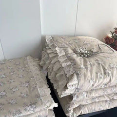 Cyflymder  Lace Pure Cotton Quilt 200x230cm Comforter Thin Summer Floral Printed Double Layer Gauze Quilted Blanket Queen Size Bedding
