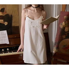 Cyflymder   Vintage Court Cotton Suspender Nightdress Sexy Knot Princess Failei Pajamas Loose and Comfortable Girl Loungewear