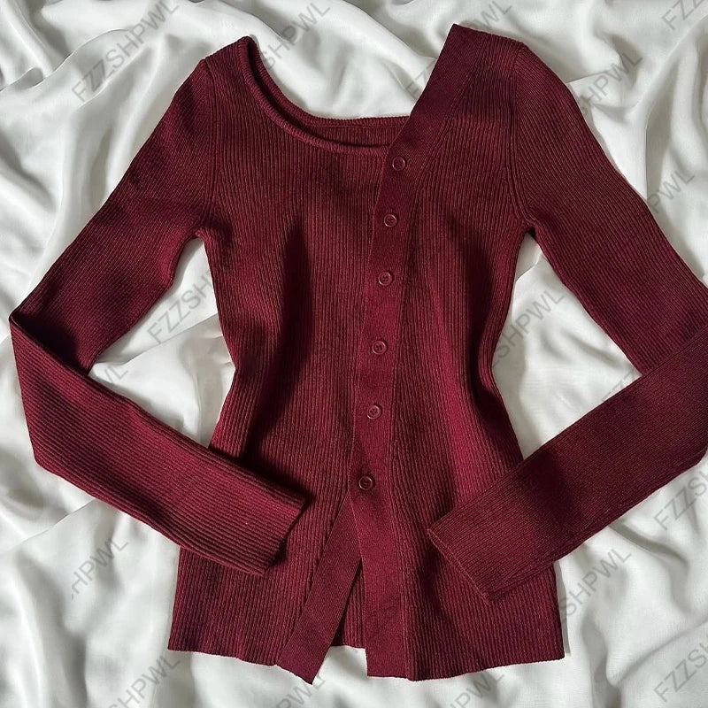 Cyflymder  Y2K Women's Sweater Cardigan Chic Fashion Retro Harajuku Solid Color Irregular Emotional Girl Aesthetic Emotional Girls Cardigan