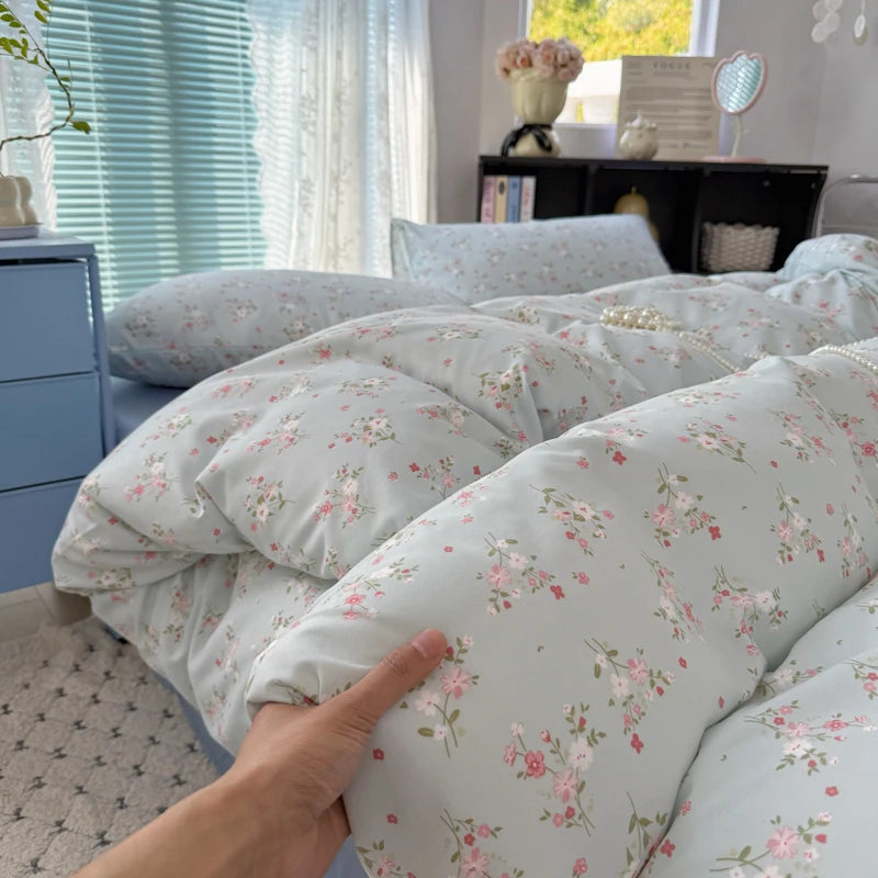 Cyflymder  INS Korean Style 2025 Floral Bedding Sets New Skin Friendly Soft Washed Cotton Printed Bed Sheet Sets