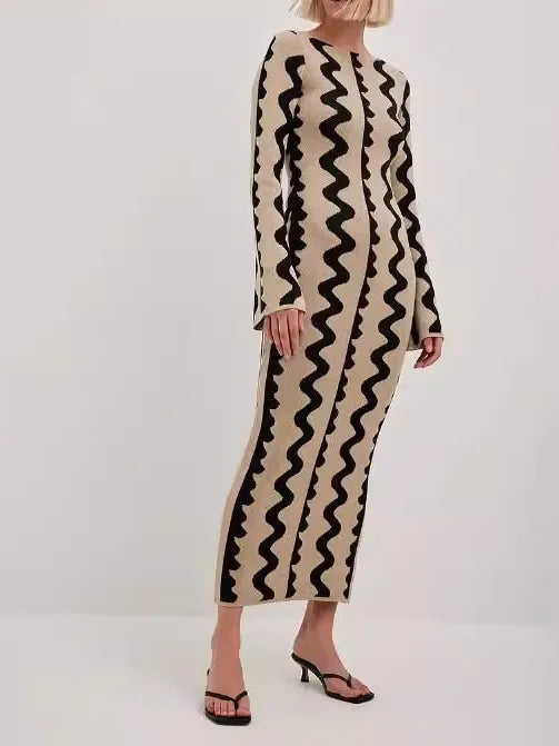 Cyflymder  Spring 2025 Slim Fit Sweater Sle Printed Dr High Waist Design Regular Thin Beaded Me Fabric Faionable Independe