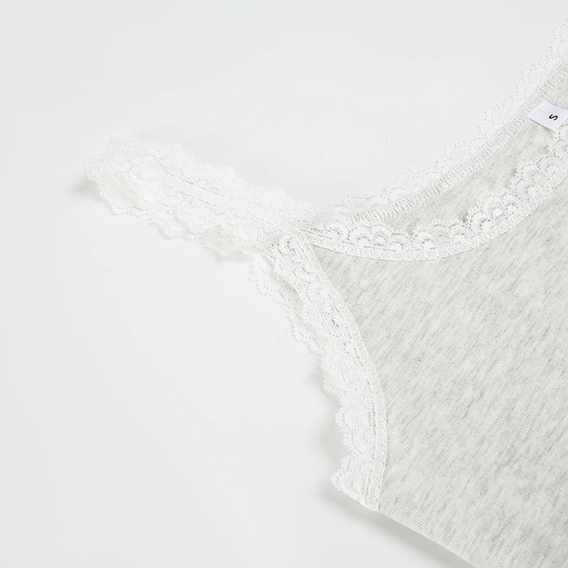 Cyflymder  Basic Solid Lace Trim Camis Top Sexy Slim Slash Neck Sleeveless Tank Tops Women Summer Fashion Streetwear Ladies