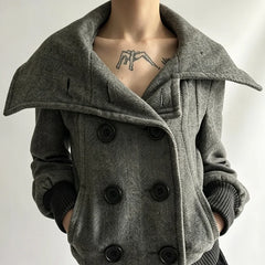 Cyflymder  Retro Women's High Street Jacket With A Lapel And High Neck Y2K Asymmetrical Double Breasted Short Jacket Gothic Street Style