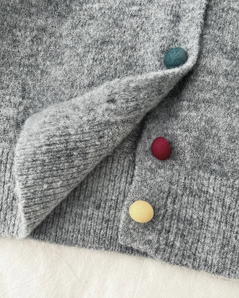 Cyflymder  Retro Patchwork Cardigan Sweaters Women Loose Casual Korean Knitted Coat Vintage Long Sleeve Design Buttons Sweet Gray Top