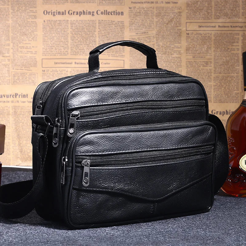 Cyflymder  Men Genuine Leather Shoulder Bag Male Cowhide Leather Handbags Men's Large Zipper Messenger Bag Travel Tablet Bag Tote