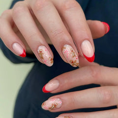 Cyflymder  24Pcs Short Round Head Fake Nails Snowfield Santa Claus Design Press on False Nails Snowman Bow Detachable Full Cover Nails Tips