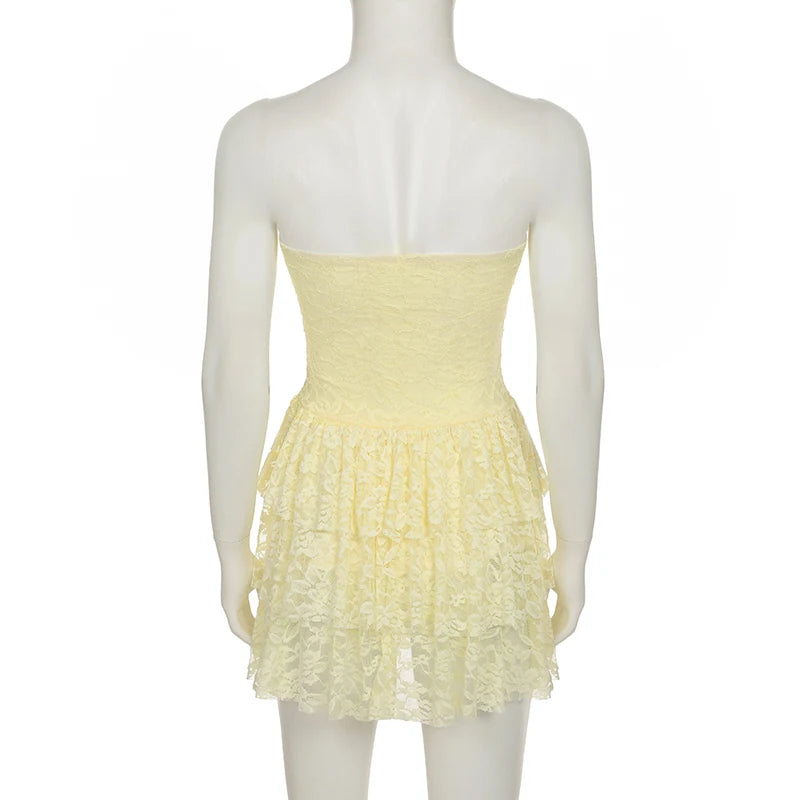 Cyflymder  Holiday Slim Lace A-Line Dress Beach Style Sweet Sexy Slash Neck Sleeveless Mini Dresses For Women 2025 Summer Fashion