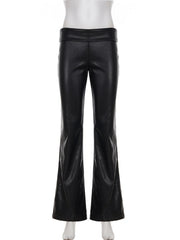 Cyflymder  Street Style Faux Leather Pants Women Fashion Black Folded Waist Slim Fit Basic Trousers Autumn Winter Long Flare Pants
