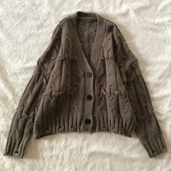 Cyflymder  brown long-sleeved sweater is a comfortable and warm aesthetic retro fashionable high street in Harajuku for autumn and winter