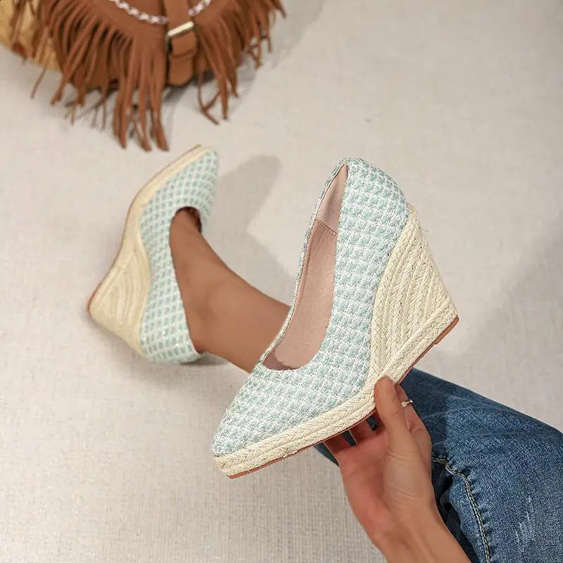 Cyflymder  Casual Woman Shoe Pointed Toe Shallow Mouth Clogs Platform Female Footwear Autumn Creepers Dress Fall Summer Classics Fabric Lac