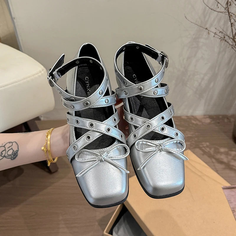 Cyflymder  Cross Ankle Strap Butterfly-knot Women Flats Shoes Spring Autumn Women's Outdoor Comfort Mary Jane Shoes