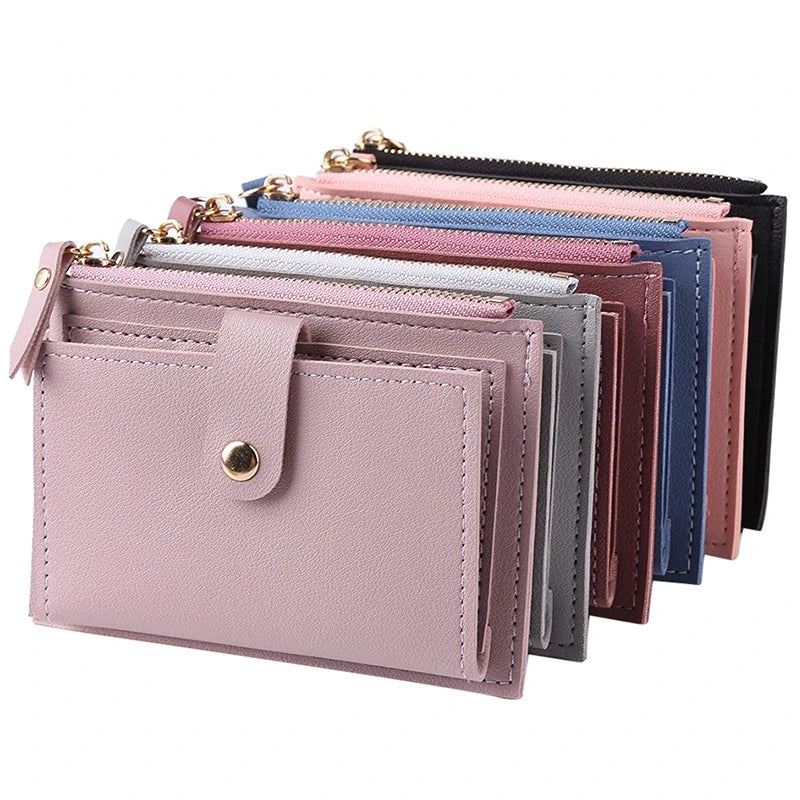 Cyflymder Women Wallets PU Leather Female Purse Mini Hasp Solid Multi-Cards Holder Coin Short Wallets Slim Small Wallet Zipper Hasp