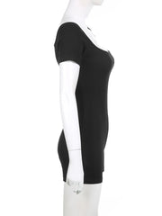 Cyflymder  Sporty Activewear Basic Solid Playsuits Sexy Slim Square Collar Short Sleeve Rompers Women Summer Fashion Streetwear